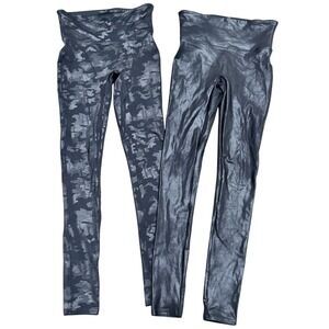 SPANX Leggings Set of 2 S Small Black Gray Camo Shiny Skinny Pants